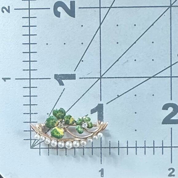 Antique Victorian solid 14kt gold seed pearls precious gems 4 leaf clover brooch - Picture 9 of 10